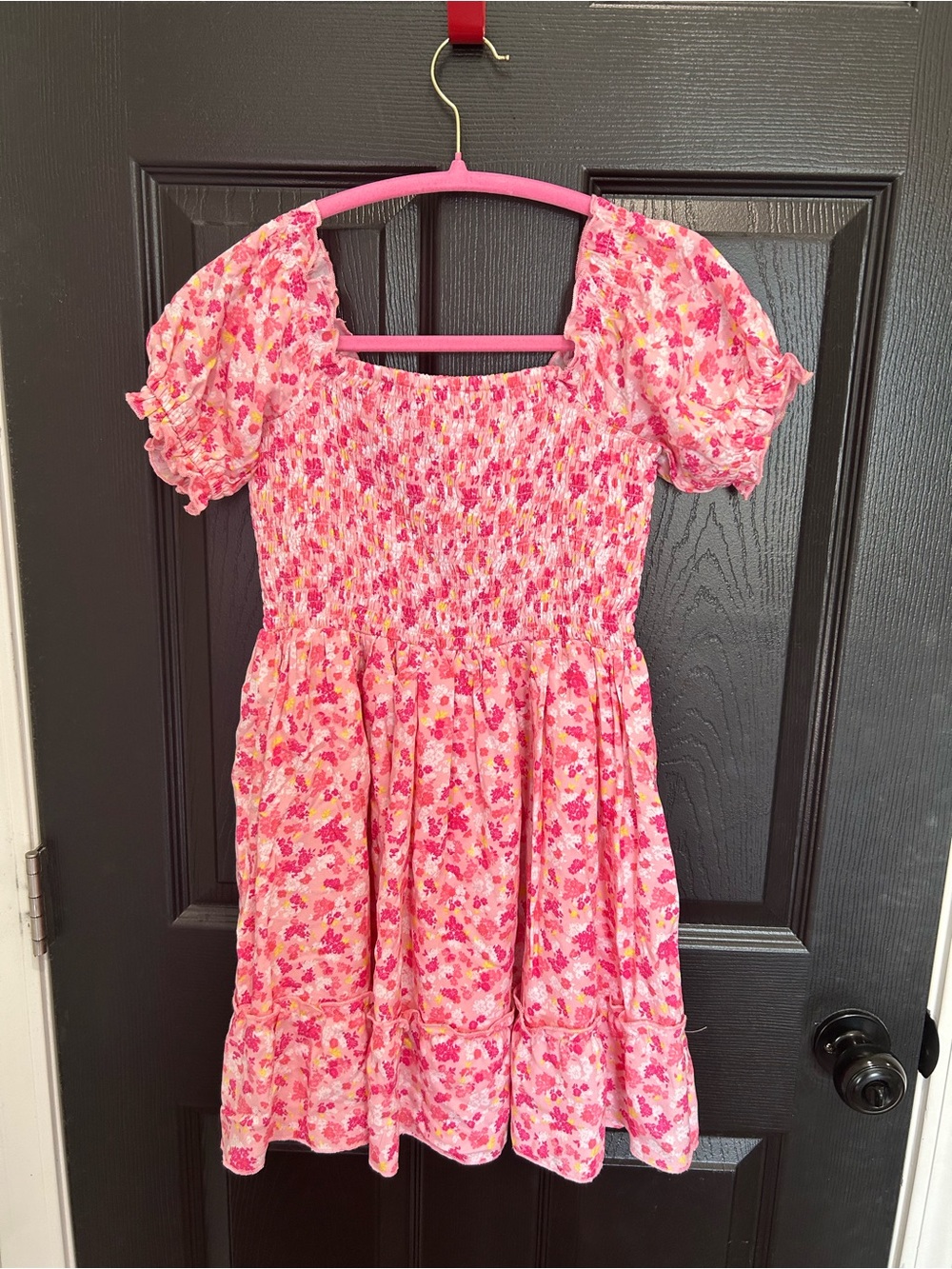 CeCe Pink Floral Smocked Puff-Sleeve Dress